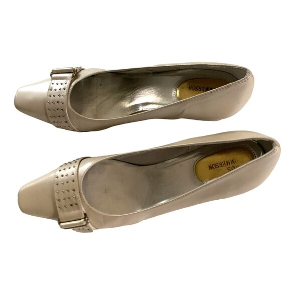 Ros Hommerson Womens Size 8.5 M Tan beige Buckle Beaded Toe Block 2 in Heel - Picture 4 of 7